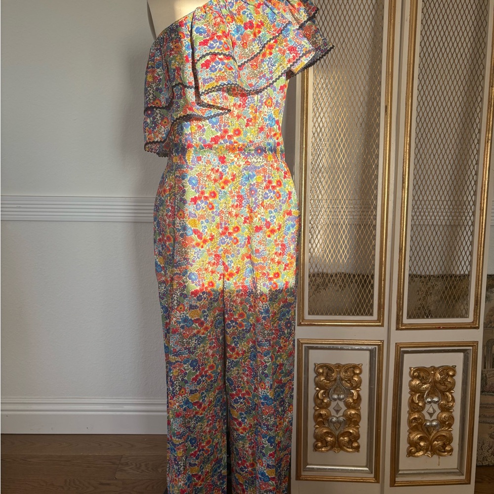 J.Crew Liberty Print One-Shoulder Ruffle Jumpsuit – Size 6